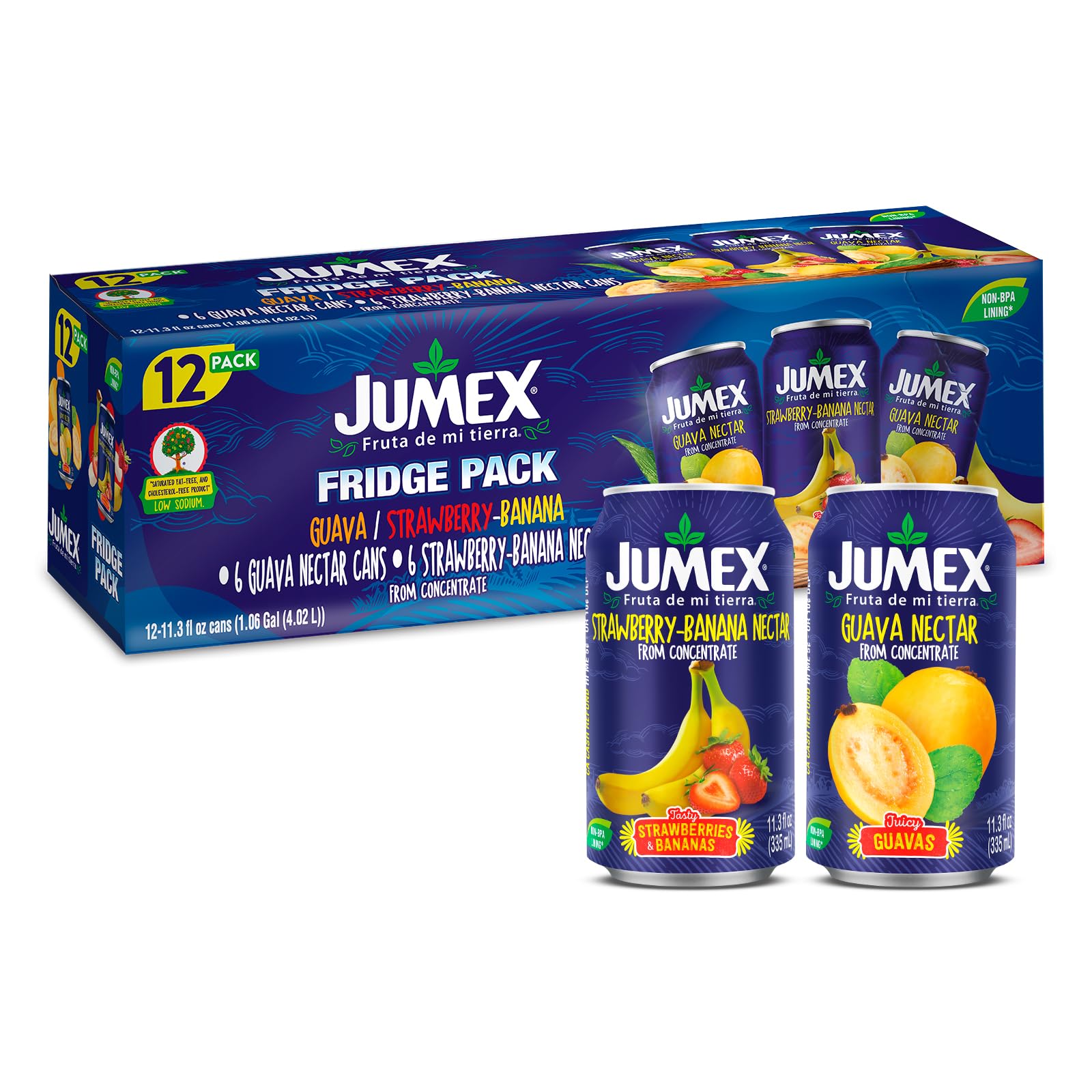 Jumex Strawberry Banana & Guava Juice Nectar - Made With Fresh Fruit Puree - Tropical Fruit Juice Concentrate For Smoothie Mix, Cocktail Mixers, Kids Drinks & Beverages - 11.3Oz, 12 Pack Canned D