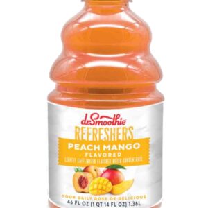 Dr. Smoothie Refreshers Peach Mango – Made With Real Fruit Juice – Drink Concentrate, No Artificial Colors, Shelf-Stable – Lightly Caffeinated With Green Coffee Extract (46 Oz Bottle)